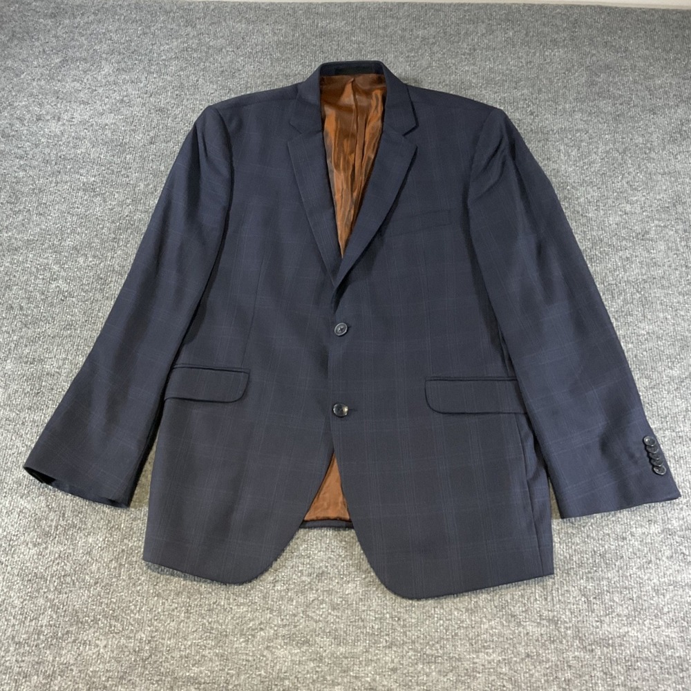 Ben Sherman Mens 42R Blazer 100% Cashmere Navy Blue Plaid Sport Coat SH683